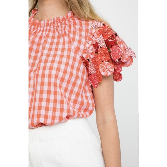 THML Quilted Gingham Sleeve Top size XS - Picture 2 of 9